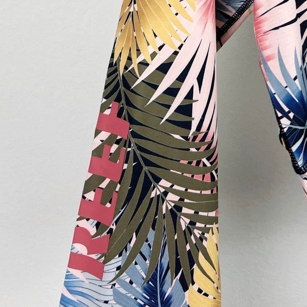 NWT Reef Crest Surf Shirt Cropped Palm Print Multicolor